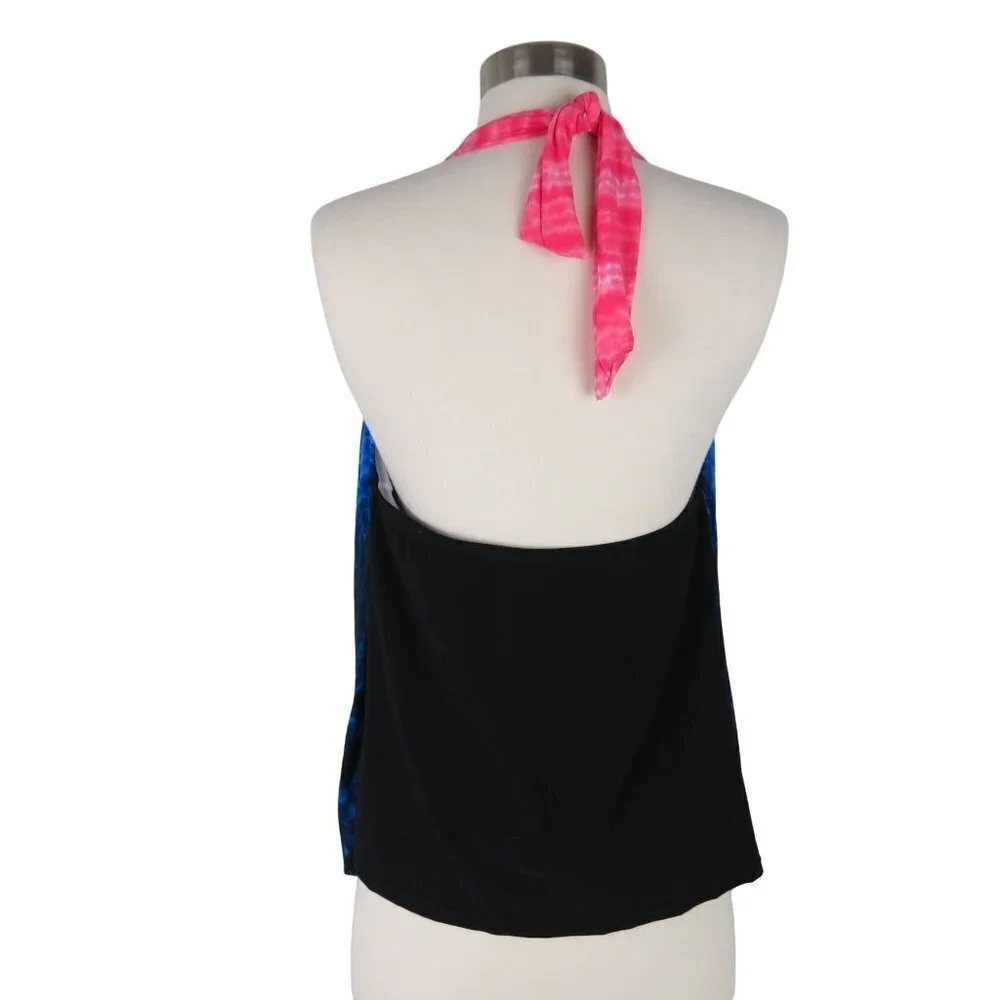 AQUAGREEN Women's Chevron Tie Dye Halter Tankini Swimsuit Top NWT Size M 8/10